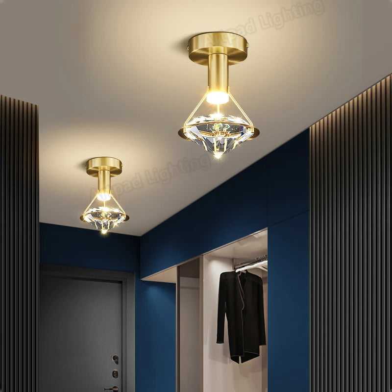 plafonnier de luxe en cuivre avec luminaire moderne en cristal