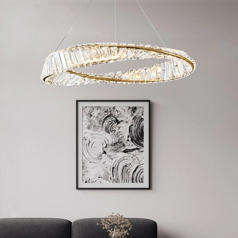 lustre moderne de luxe en cristal lampe annulaire suspendue