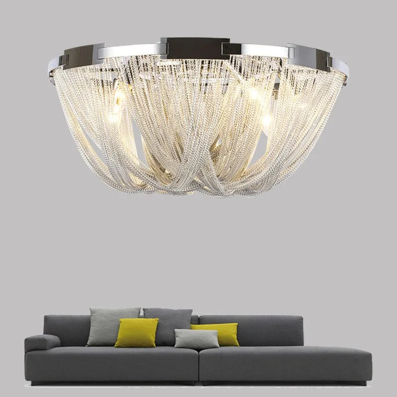 Designer LED Deiling Light Handmade Tassel Aluminum Chain Ceiling Light, Suitable For Living Room/Bedroom Home Decoration Lights