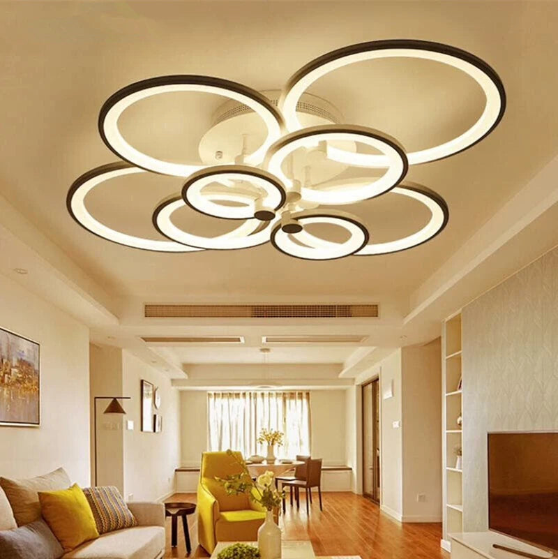 lustre moderne à leds avec anneaux ronds pour éclairage intérieur