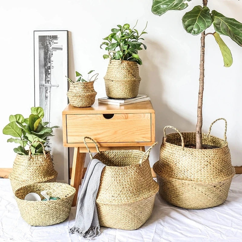 panier en osier d'algues rotin pour rangement et pique-nique