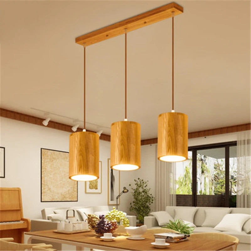 suspension LED en tonneau bois style nordique décoratif
