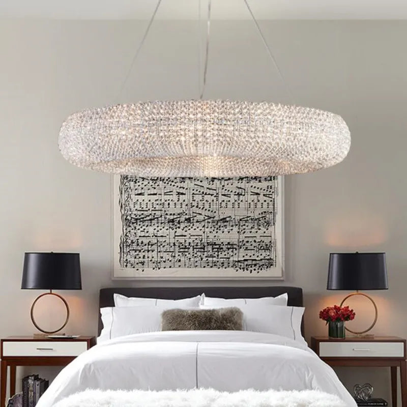 lustre en cristal led moderne en chrome doré pour intérieur élégant