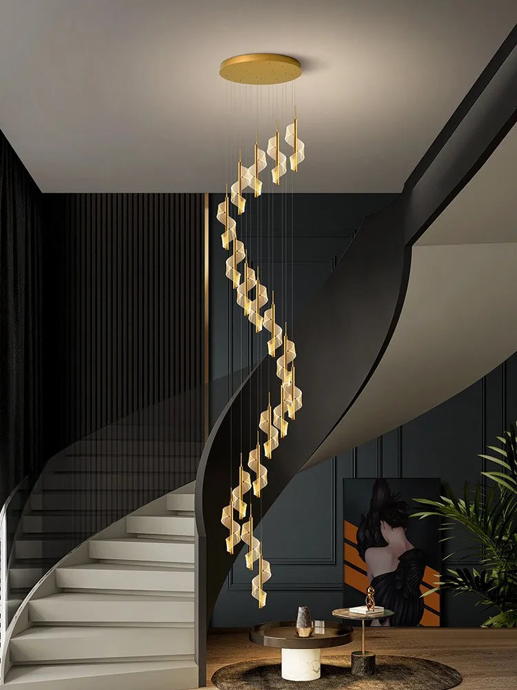 lustre led moderne spirale longue ligne nordique duplex luxueuse