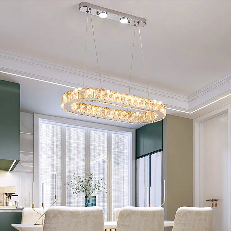 lustre moderne en acier inoxydable avec cristal et éclairage led