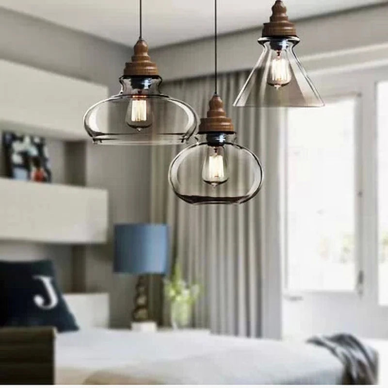 suspension rétro en bois avec éclairage led pour intérieur