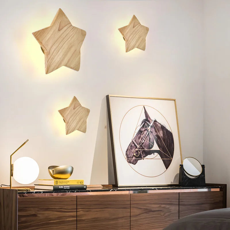 applique murale led étoile en bois art créatif moderne japonais coréen