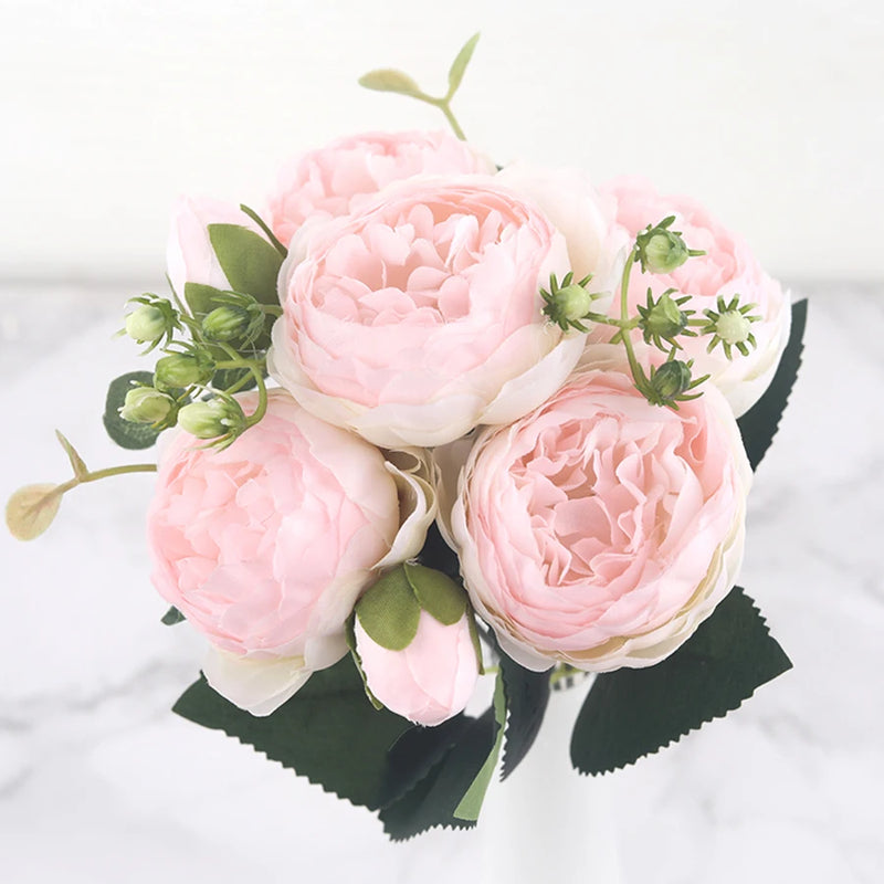 bouquet de fleurs artificielles de pivoines en soie pour décoration intérieure