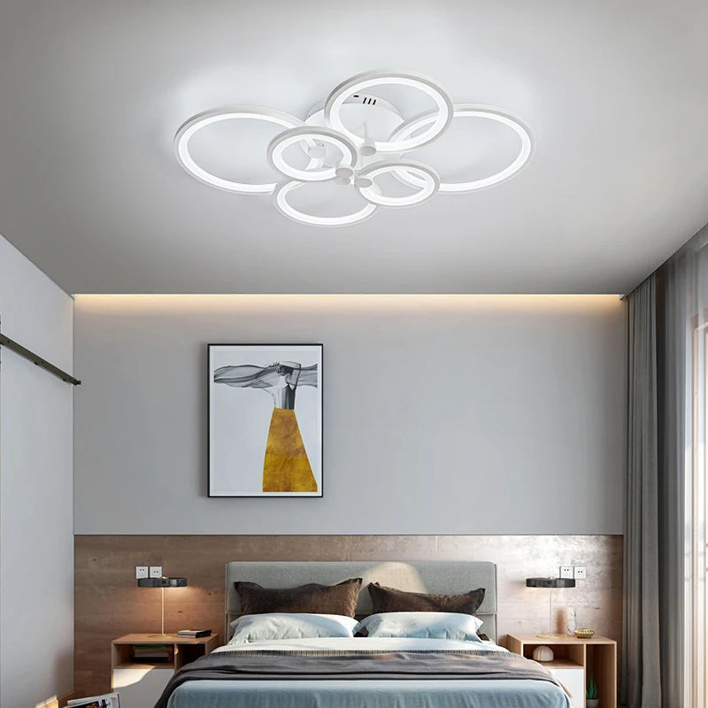 lustre moderne à anneaux circulaires avec éclairage led