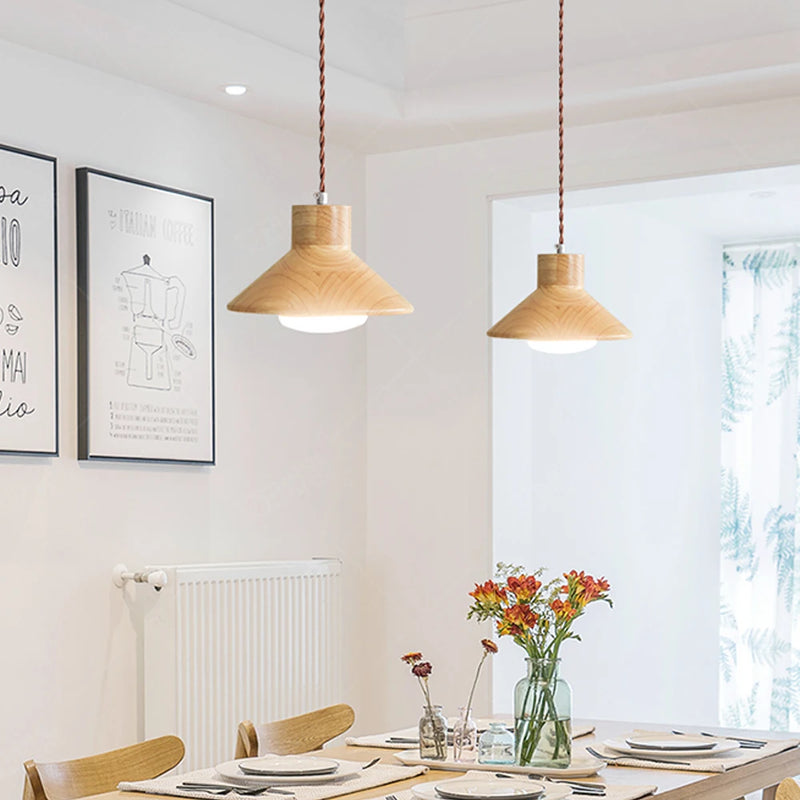 suspension luminaire led nordique moderne en bois pour décoration maison