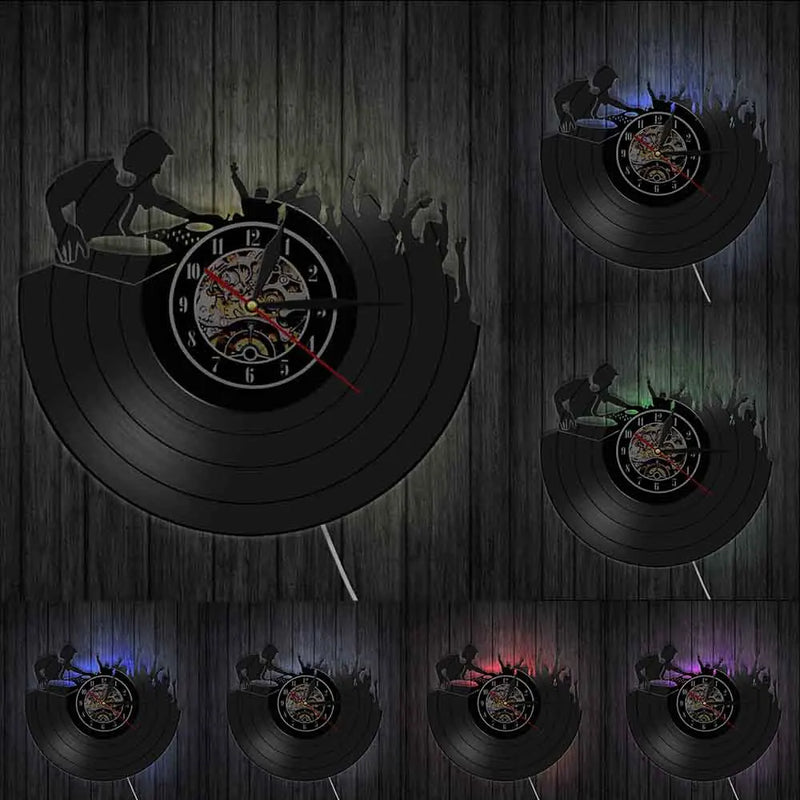 horloge murale 3d vinyle pour ambiance disco et soirée musicale