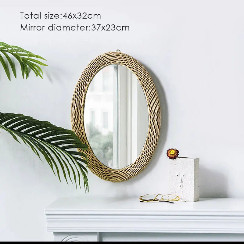 miroir en rotin japonais tissé à la main pour décoration moderne