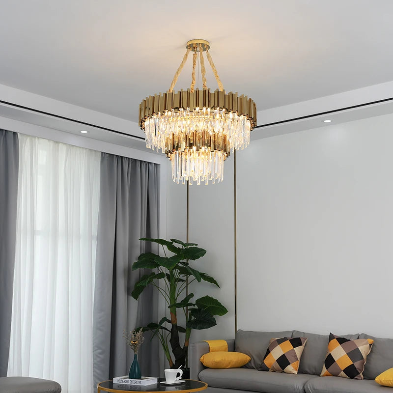 lustre en cristal doré design moderne avec éclairage led