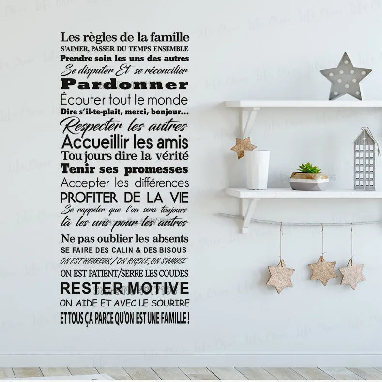 autocollant mural vinyle avec citation règles de la famille décoration intérieure