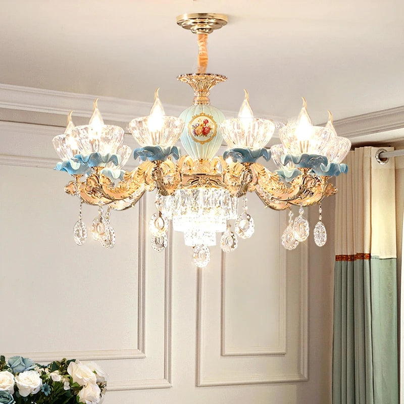 lustre en cristal moderne avec éclairage suspendu en métal