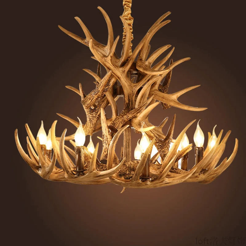 lustre rustique en bois de cerf pour décoration industrielle