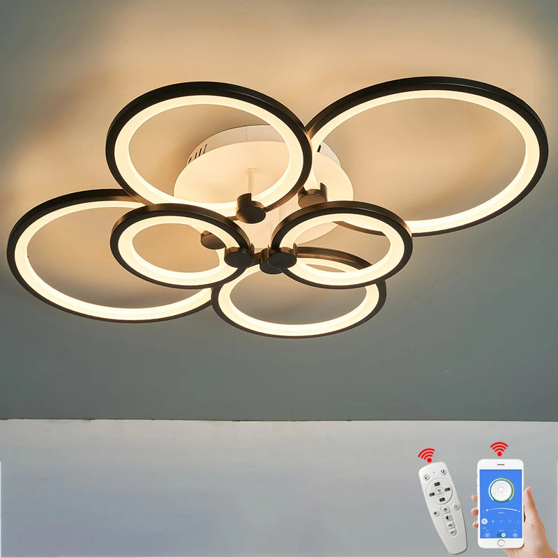 lustre moderne à anneaux circulaires avec éclairage led