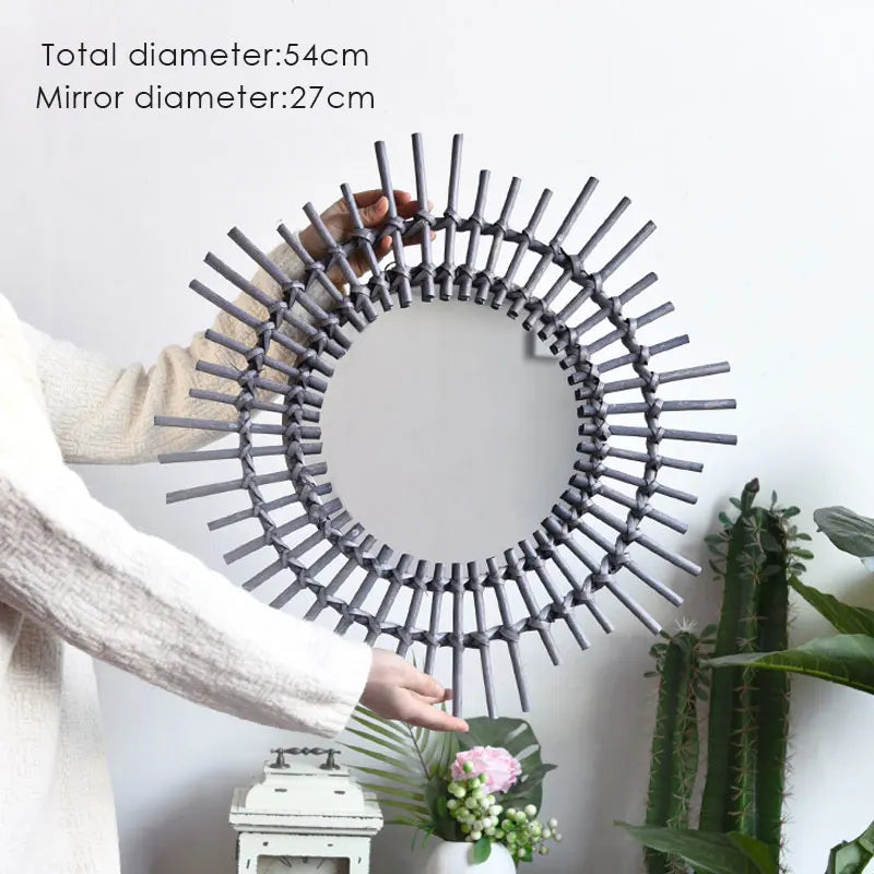 miroir en rotin japonais tissé à la main pour décoration moderne