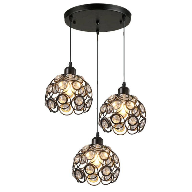 Modern Ceiling Light Chandelier Metal Crystal Shade E27, Pendant Lighting for Living Dining Room Bedroom Cafe Bar Black White