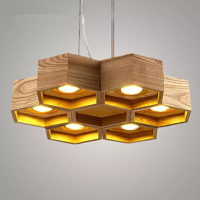 Plafonnier Led en forme de ruche en bois massif