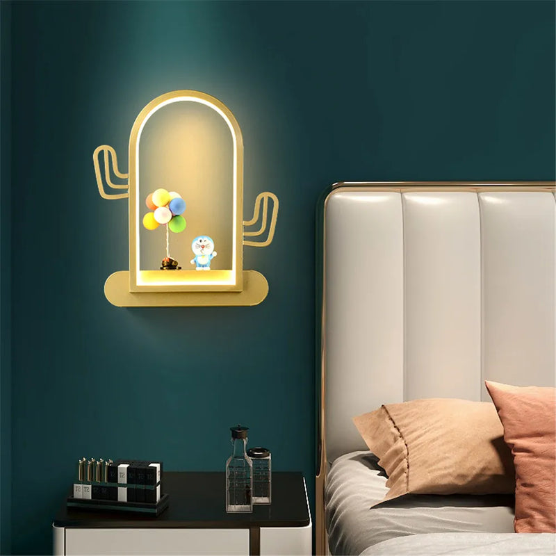 étagère métallique coeur nordique avec lampe led murale pour enfants