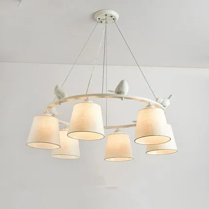 lustre led oiseaux avec abat jour en lin romantique