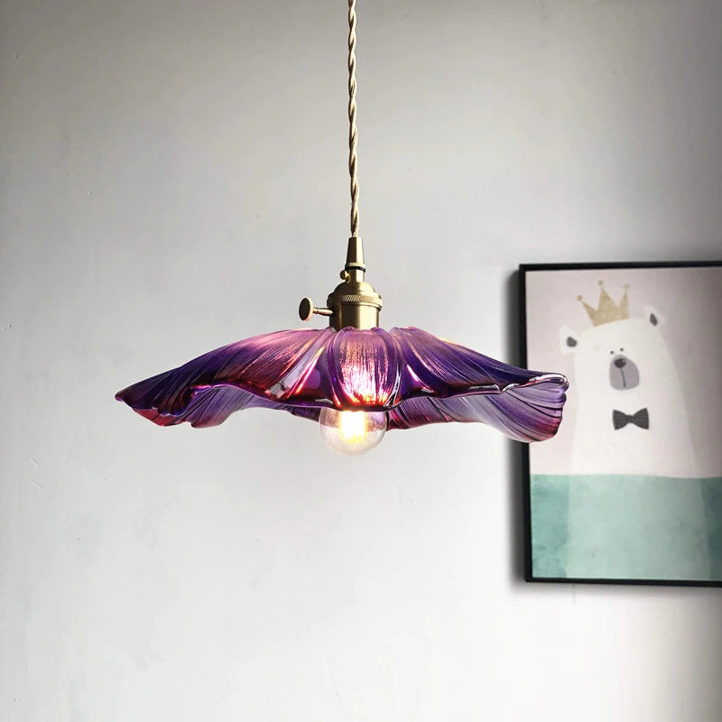 suspension fleur moderne led en verre et laiton nordique