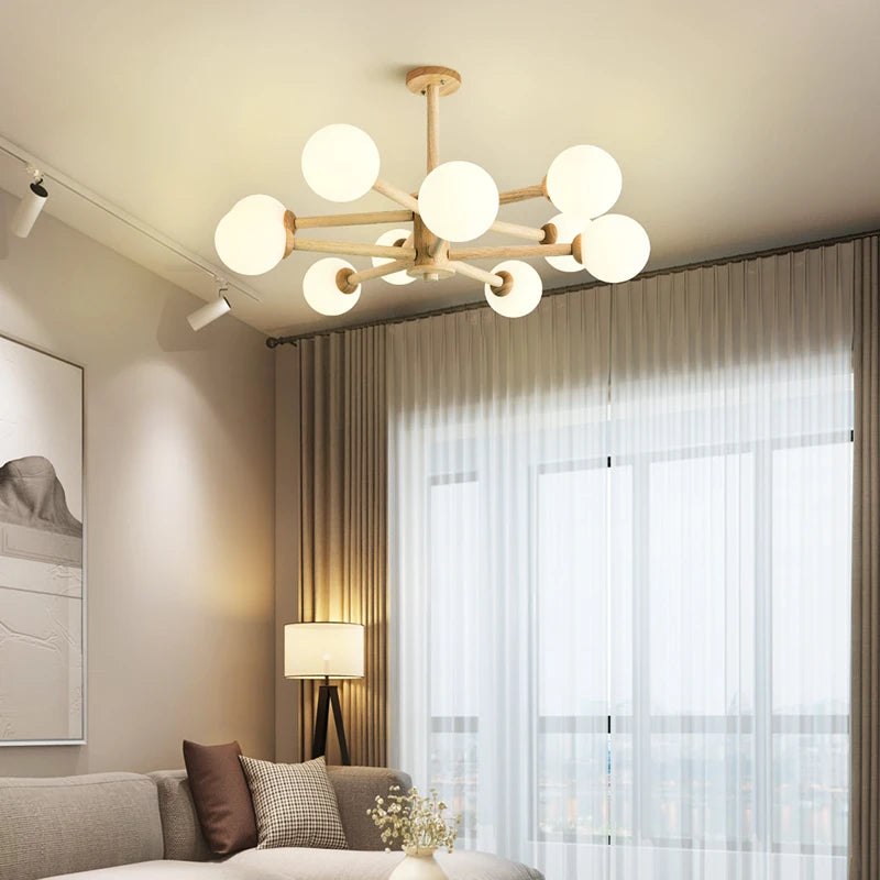 lustre nordique led en bois massif moderne rond