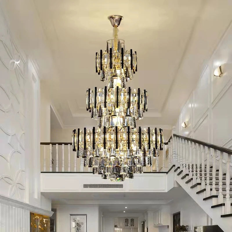 lustre en cristal de luxe pour escalier et hall d'hôtel