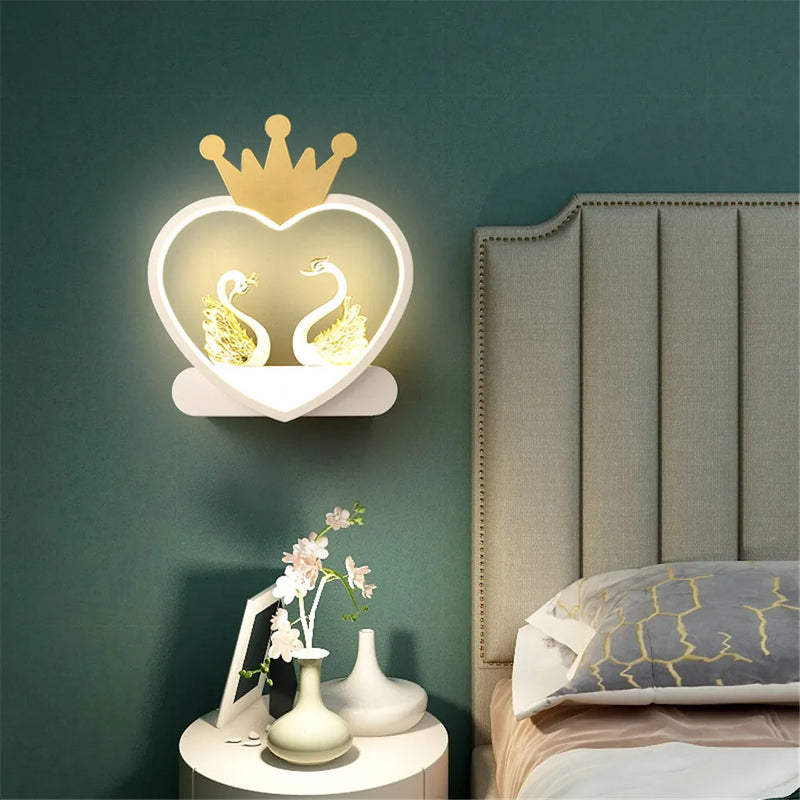 étagère métallique coeur nordique avec lampe led murale pour enfants