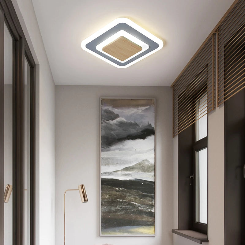 lustre led moderne en fer et bois pour intérieur minimaliste