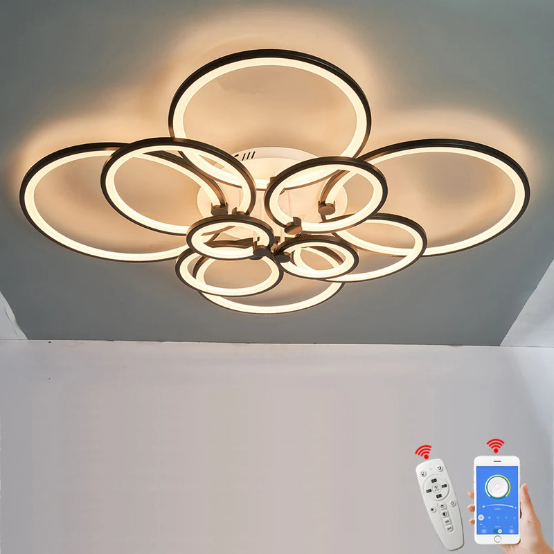 lustre moderne à anneaux circulaires avec éclairage led