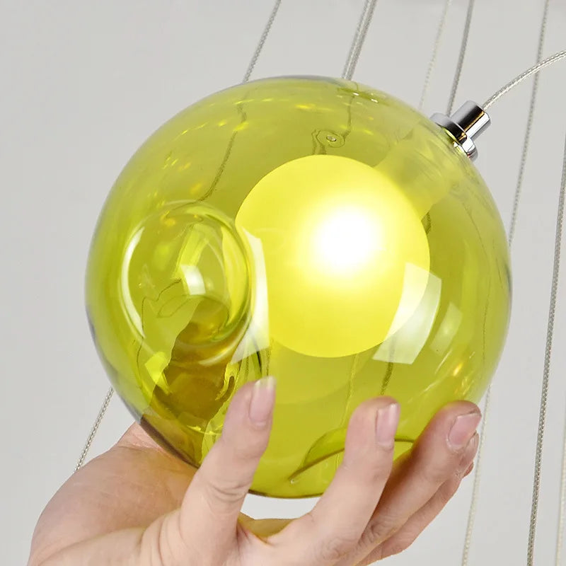 lustre en verre soufflé créatif avec appliques colorées led g4 suspendues