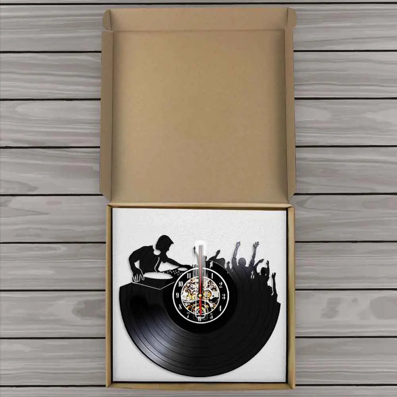 horloge murale 3d vinyle pour ambiance disco et soirée musicale