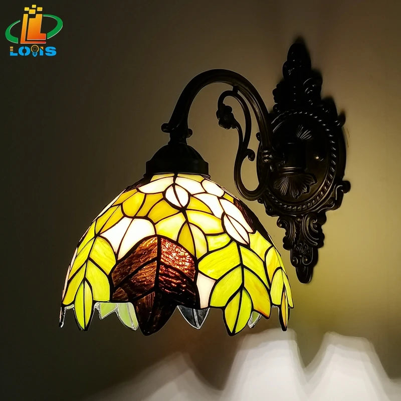 Tiffany Wall Lamp 8 Inch Leaf Glass Mirror Front Lamp Bedroom Bedside, Balcony, Corridor, Hotel, Restaurant Alloy Siding