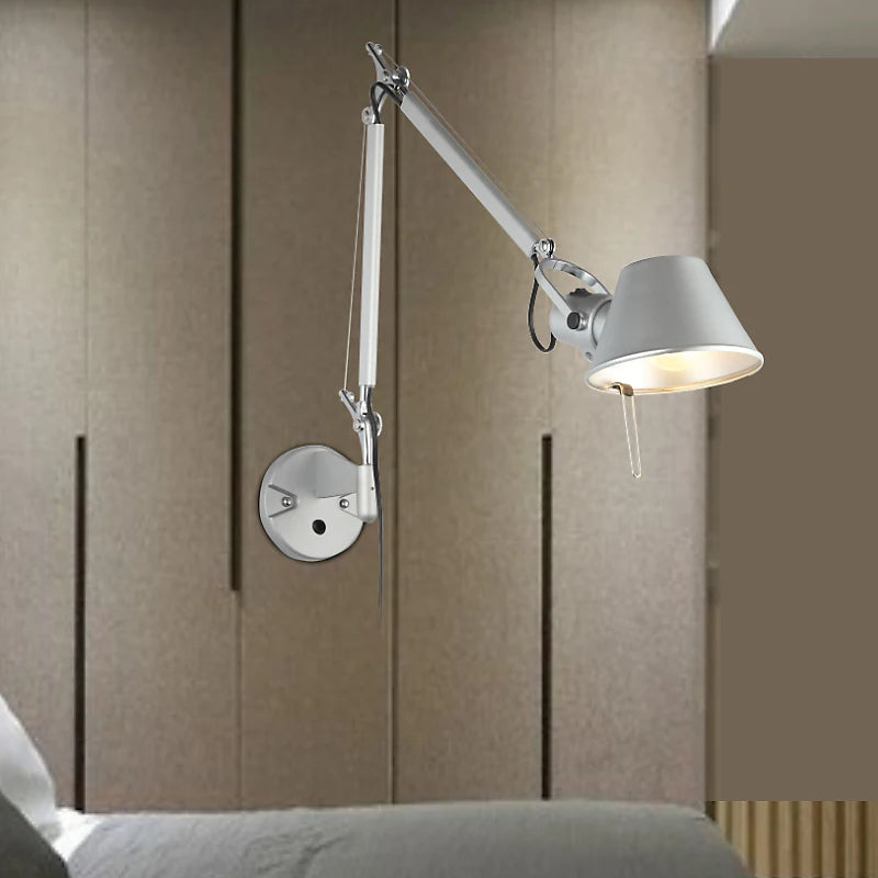 Argent noir réglable bras Long applique AC 110 V-220 V chambre chevet salon couloir E27 applique murale LED décor