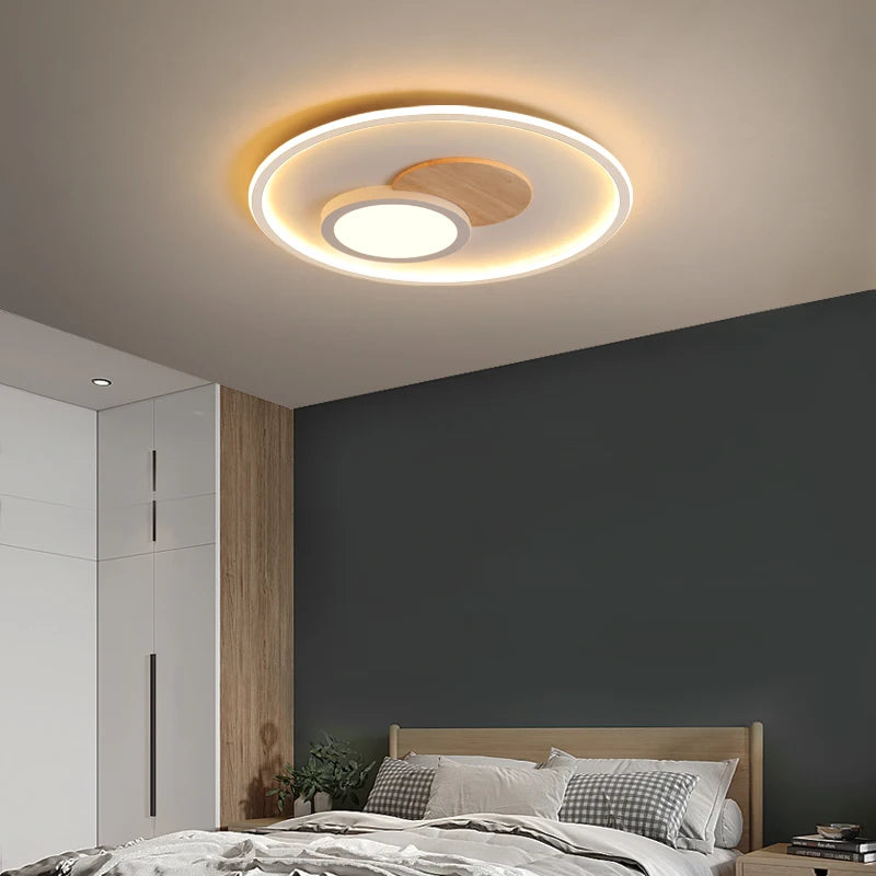 plafonnier rond moderne en bois véritable avec leds décoratives