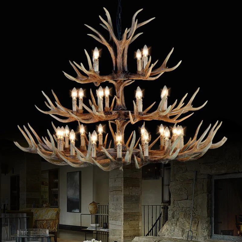 lustre rustique en bois de cerf pour décoration industrielle