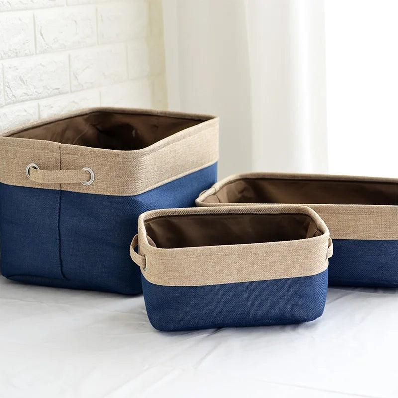 paniers de rangement en coton et lin double couche grand format