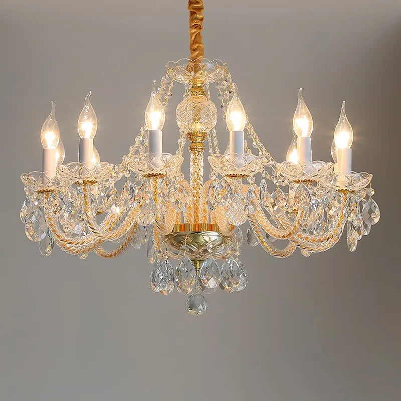 lustre en cristal doré pour décoration intérieure élégante