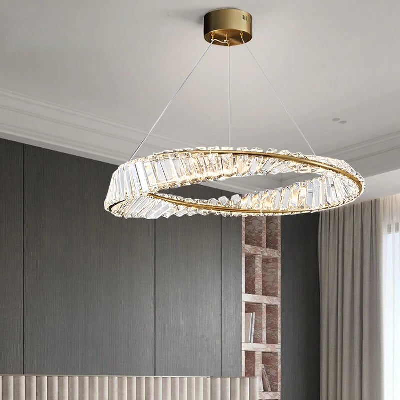 lustre moderne de luxe en cristal lampe annulaire suspendue