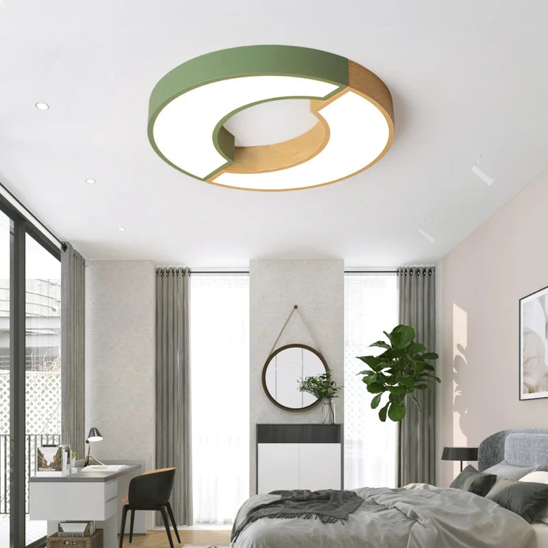 plafonnier led rond en bois design nordique minimaliste