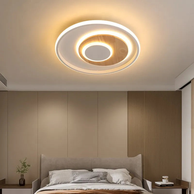 plafonnier rond moderne en bois véritable avec leds décoratives