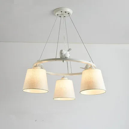 lustre led oiseaux avec abat jour en lin romantique