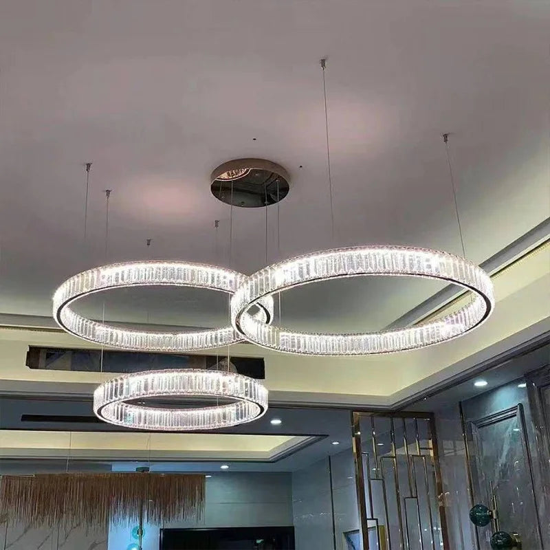 lustre led moderne de luxe en cristal et acier pour maison restaurant