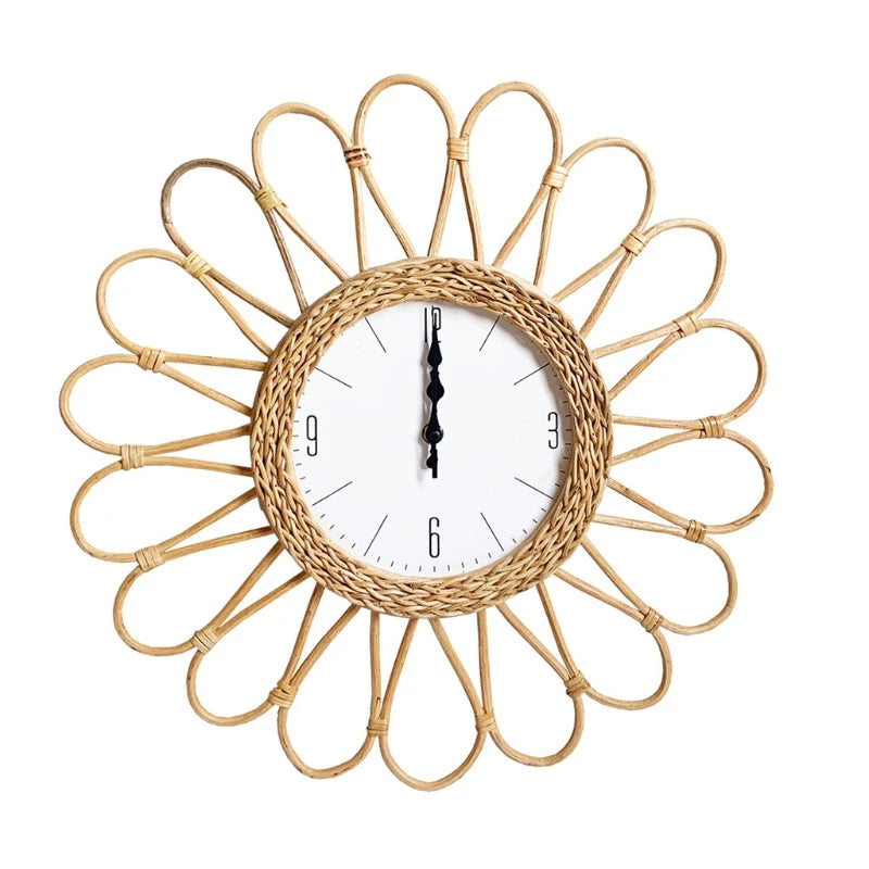 horloge murale en rotin tissé design simple à suspendre