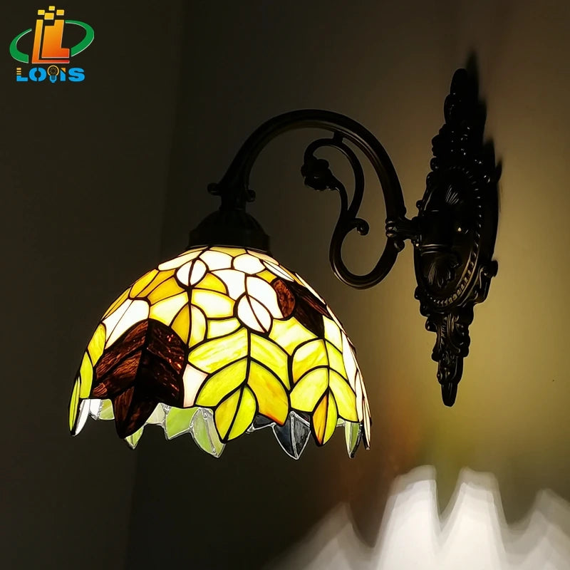 Tiffany Wall Lamp 8 Inch Leaf Glass Mirror Front Lamp Bedroom Bedside, Balcony, Corridor, Hotel, Restaurant Alloy Siding