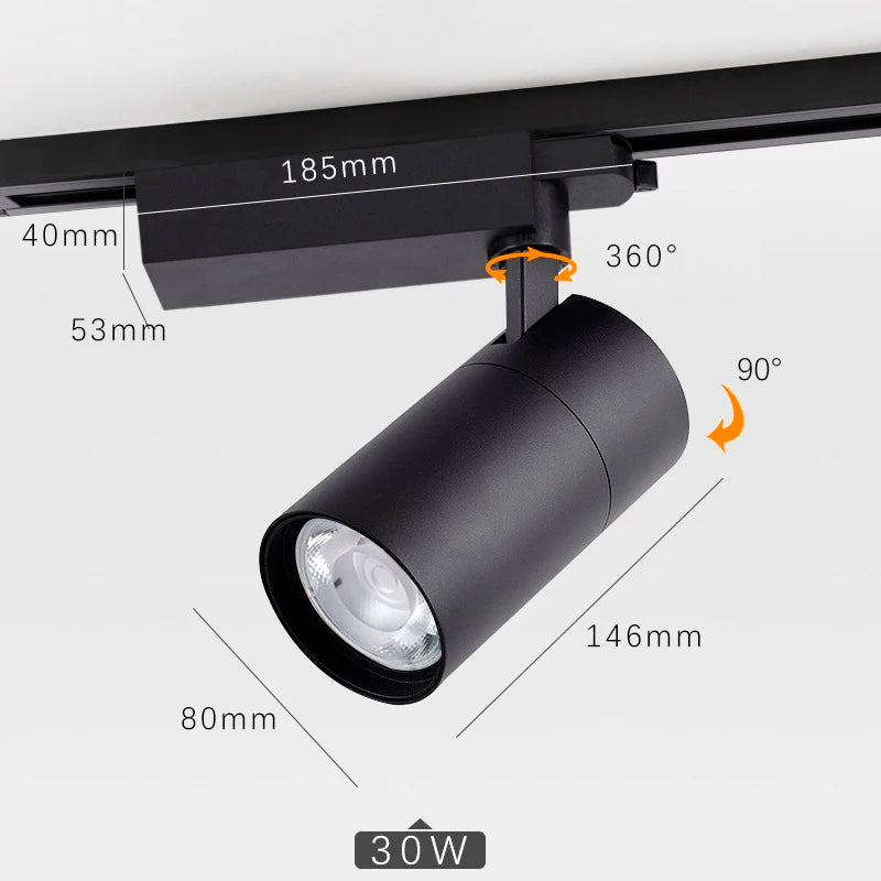 lampe led sur rail en aluminium avec tige de suspension réglable