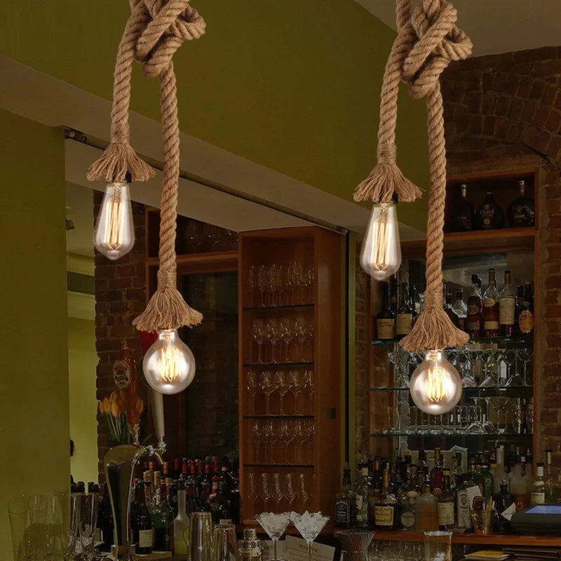lampe loft industrielle vintage style américain avec corde pendante