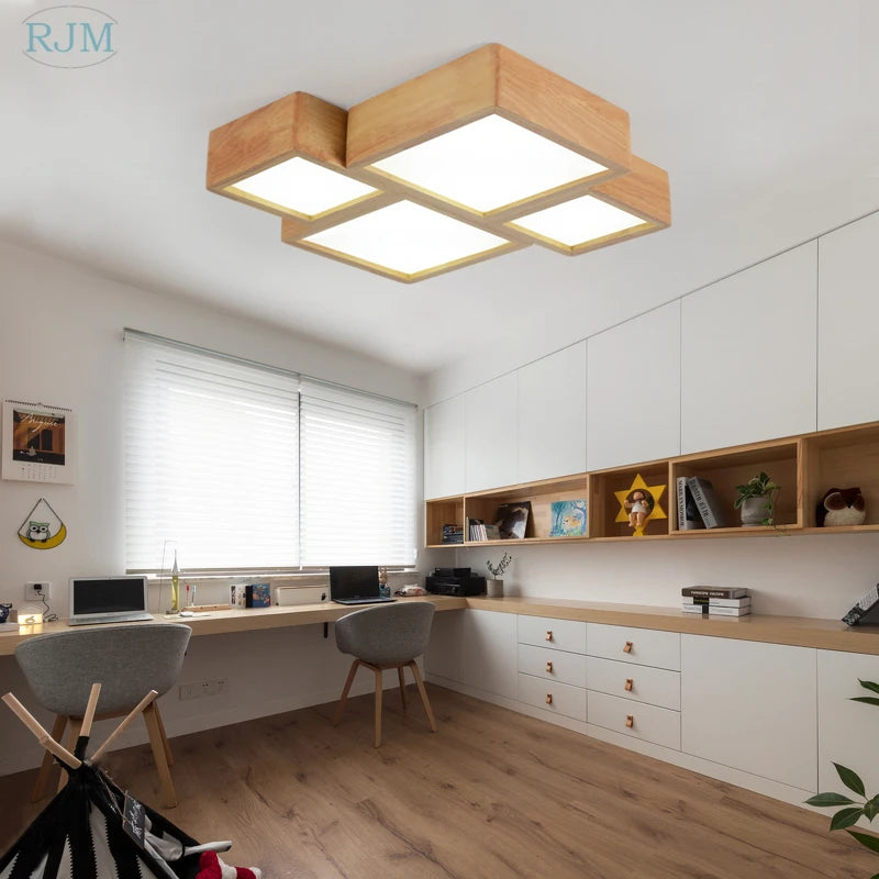 plafonnier led en bois massif design nordique simple et créatif